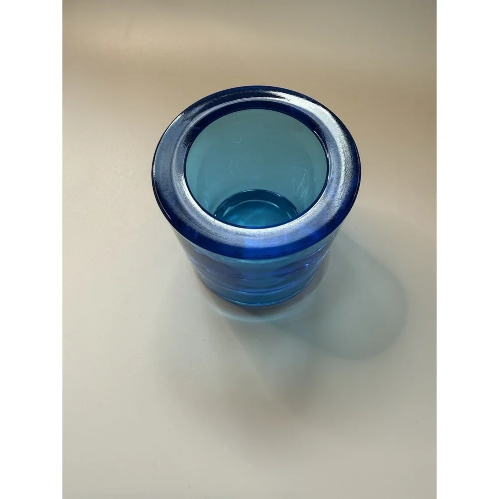 Marimekko kivi blue art glass tealight votive candle holder Iittala Finland